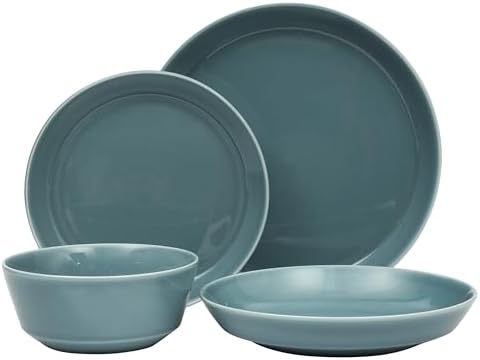 Gibson Home Summer Shades 16 Piece Plates and Bowls Dishes Service for 4 Porcelain Dinnerware Set - Blue - Image 7