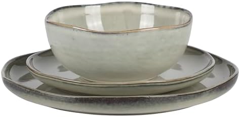 Gibson Elite Nardini 12 Piece (Service for 4) Plates and Bowls Reactive Glaze Dishes Stoneware Ceramic Dinnerware Set - Moon White - Image 6