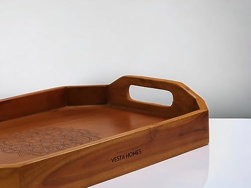 Vesta Homes Extra Large Wooden Serving Tray for Home, Kitchen, Breakfast, Restaurant, Office Organizer, Dining Table | Premium Acacia Wood |18 * 12 * 3 Inches | Handcrafted in India - Image 6