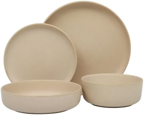 Gibson Elite Pasco 16 Piece (Service for 4) Plates and Bowls Double Bowl Reactive Glaze Dishes Stoneware Ceramic Dinnerware Set - Cream - Image 7