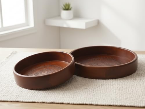 Vesta Homes Set of 2 Aurelia Premium Wood Round Serving Tray for Home/Kitchen/Restaurant/Office Organizer/Dining Table|Premium Wooden Trays|35.5 X 35.5 ; 30.5 x 30.5 cm | Handcrafted in India - Image 7