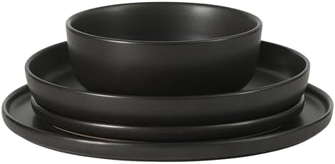 Gibson Elite Bayou Moon Plates and Bowls Sets, 16-Piece Black Matte Stoneware Dinnerware Sets, Solid Color Reactive Glaze Dish Set - Image 7