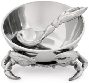 Arthur Court Crab 3-Piece Condiment Set - Aluminum Seafood Server with Removable Bowl - 7 Inch Diameter Tray - Image 7