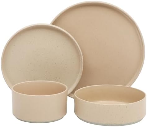 Gibson Elite Tatum Premium Porcelain Matte Reactive Glaze 16-Piece (Service for 4) Plates and Bolws Stackable Dishes Ceramic Dinnerware - Blush Pink/Taupe - Image 7