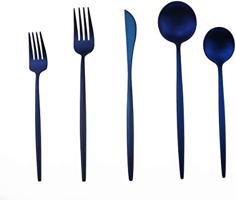 Matte Blue Gugrida 5-Piece 18/10 Stainless Steel Silverware Set, Satin Finish Flatware, Kitchen Utensils, Tableware Travel Cutlery for Camping, Office or School Lunch, Dishwasher Safe - Image 7