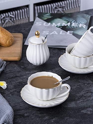 Jusalpha Porcelain Tea Set- 8 OZ Coffee/Teacup, Saucer, Cup Holder, White - Image 6