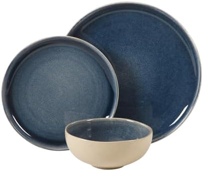 Gibson Elite Manila Bay 12-Piece Stoneware Dinnerware Set, Service for 4, Reactive Glaze Modern Artisan Plates, Bowls & Mugs, Blue, Round Design - Image 7