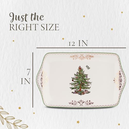 Spode Christmas Tree Gold Dessert Tray - 12" Fine Porcelain Festive Serving Platter with Red Ribbons, Holiday Collectible Dish for Entertaining & Desserts - Winter Holiday Serveware Gift - Image 7