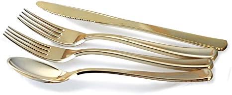 " OCCASIONS " 960 Piece set (120 Guests)-Heavyweight Wedding Party Disposable Plastic Plate Set - 120 x 10.5'' + 120 x 8'' + Silverware + Cups + Napkins (Imperial in Rose Pink & Gold) - Image 6