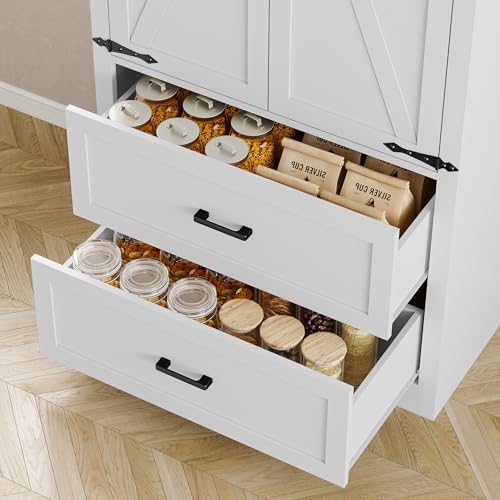 BORNOON Pantry Organizers and Storage Cabinet, 71” Barn Door White Kitchen Cabinet with Drawers and Adjustable Shelf, Tall Pantry for Kitchen, Dining Room, Living Room. Bathroom and Office - Image 6