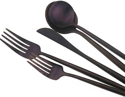 20-Piece 18/10 Stainless Steel Flatware Silverware, Luxury Dinnerware Set Travel Cutlery Tableware Include Knife Fork Spoon Service for 4,Healthy & Eco-Friendly Dishwasher Safe (Purple Matte) - Image 7