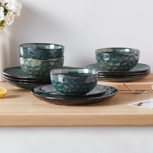 vancasso Starry 12 Pcs Dinnerware Set for 4, Handmade Reactive Glaze, Green - Image 6