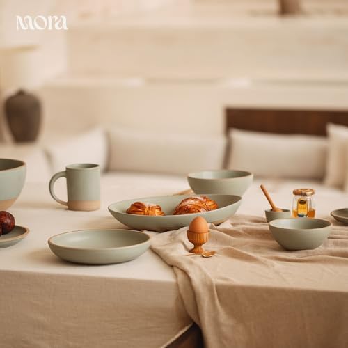 MORA Jumbo and Large Serving Dishes Set of 2, 13 inch and 12 inch Ceramic Pottery Oval Platters - Microwave, Oven and Dishwasher Safe - Thyme & Mushroom - Image 7