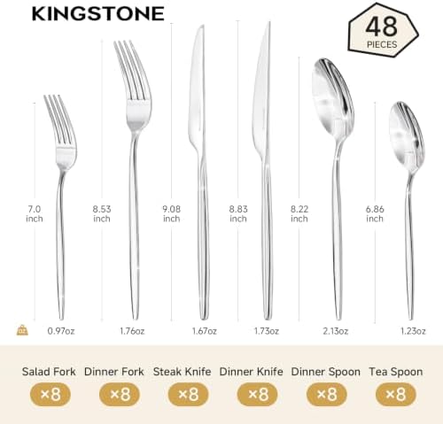 48 Piece Silverware Set for 8 with Steak Knives, 18/10 Stainless Steel - Image 7