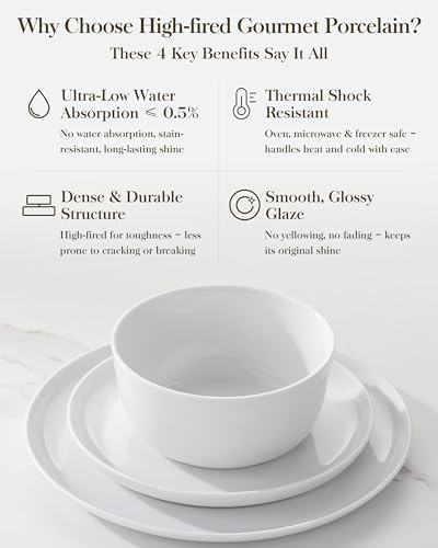 MALACASA 24-Piece Dinnerware Set for 6, White Porcelain Dishes - Image 6