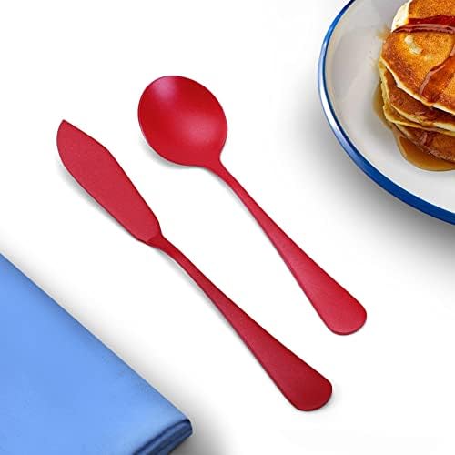 Bysta Serving Utensils Set, Red 5-Piece Hostess Set, Stainless Steel Silverware Flatware Cutlery Serving Set, Dishwasher Safe - Image 6