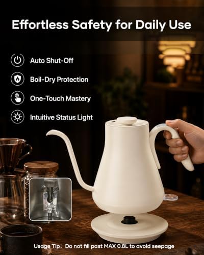 Cocinare Gooseneck Electric Kettle 0.8L, Fast Boil Pour Over Coffee, Tea - Image 6