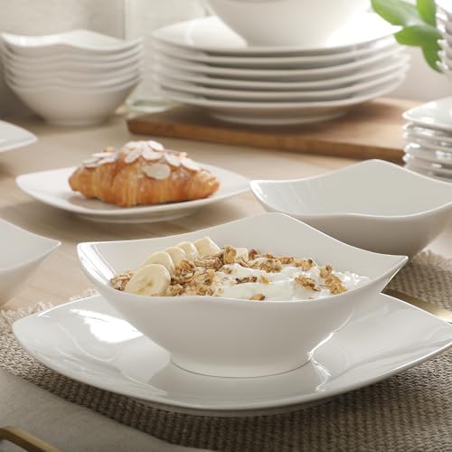 Gibson Home Brentwood 40-Piece Dinnerware Set – Square White Porcelain Plates and Bowls, Service for 8, Dishwasher & Microwave Safe, Modern Everyday Dinner Set with Cereal, Dessert, and Entrée Bowls - Image 7