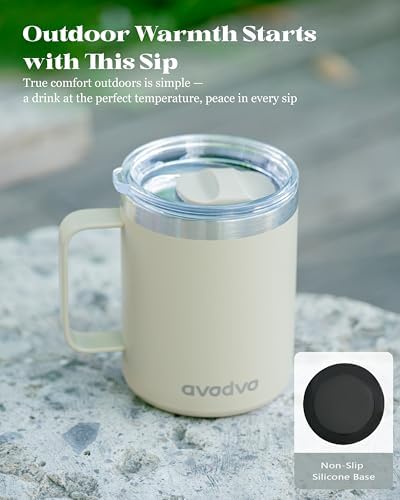 12oz Insulated Coffee Mug with 2 Lids & Handle, Stainless Steel Cup - Image 6