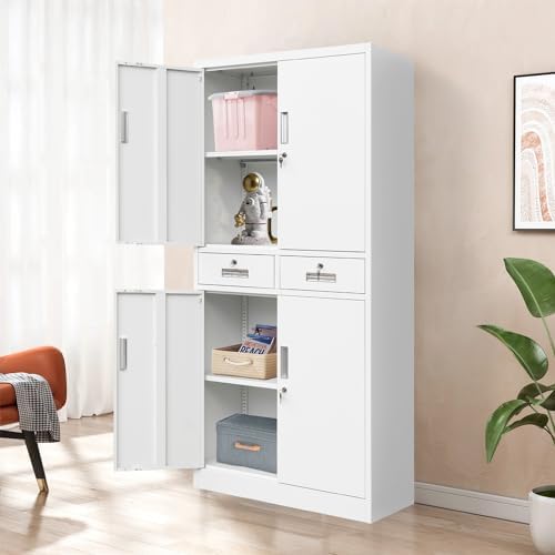 CJF Metal Storage Cabinet with Adjustable Shelves and Drawers, 71" H Locking Pantry Storage Cabinet for Office, Garage, Home, School, Utility (White) - Image 6