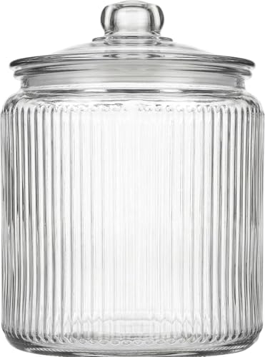 kitchentoolz 1 Gallon Ribbed Glass Cookie Jar - Large Food Storage Container with Airtight Lid - Keep Fresh Flour, Chewy Pet Treats, Candy, Dried Foods - Pack of 2 - Image 5