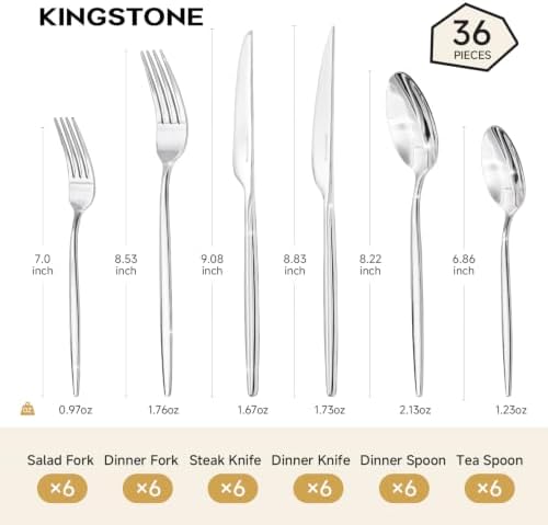 36 Piece Silverware Set for 6 with Steak Knives, 18/10 Stainless Steel - Image 7