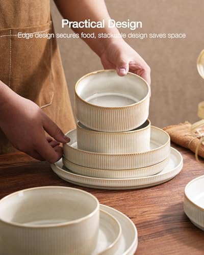 Famiware Star Stoneware Dinnerware Sets with Pasta Bowls, 24pc Dishes for 6 - Image 6