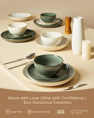 Pokini Ceramic Dinnerware Sets for 8, 24pcs Plates and Bowls Sets Dish Set - Image 7