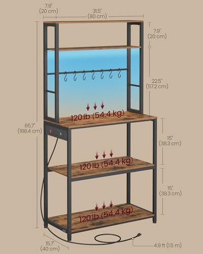 VASAGLE Coffee Bar with LED Lights, 31.5 Inches Bakers Rack - Image 6