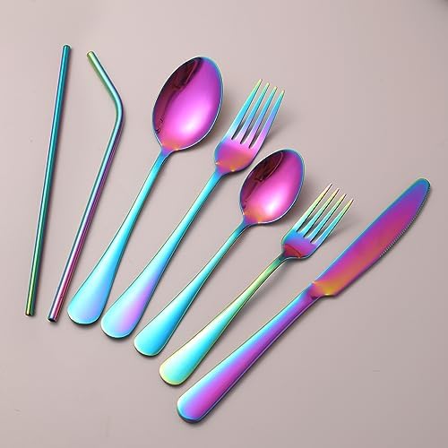 84 Pieces Mirror Rainbow Silverware Service for 12 Flatware Set Stainless Steel Utensils Cutlery Set Dishwasher Safe - Image 6