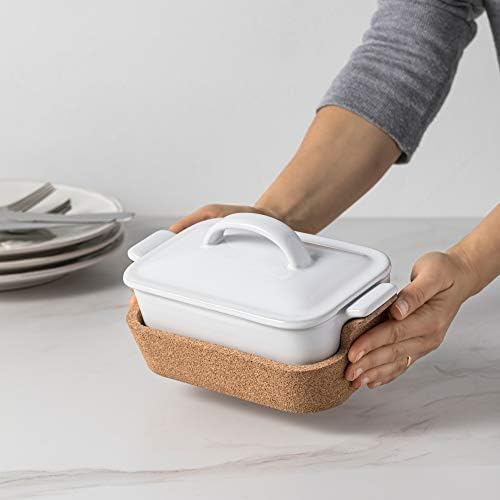 Casafina Ceramic 9.75" x 5.75" Oval Baker with Cork Tray - Ensemble Collection, White | Oven & Microwave Safe Bakeware | Food Safe Glazing | Restaurant Quality Dinnerware - Image 5