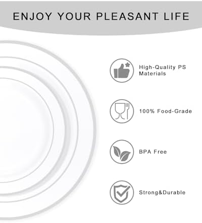 bUCLA 600pcs Silver Plastic Dinnerware Set for 100 Guests - Silver Christmas Dinnerware Set Disposable for Party - Include 100 Dinner Plates,100 Dessert Plates,100Cups,100 Knives,100 Forks,100 Spoons - Image 6