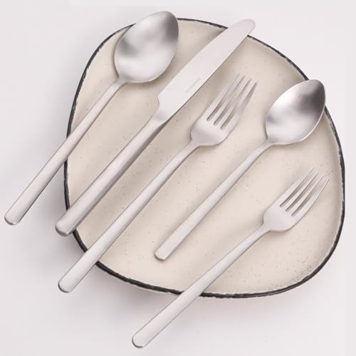 KINGSTONE 30 Pieces Silverware Set, Flatware Cutlery Set for 6, 18/10 Stainless Steel Silverware Utensils Minimalist Design Dishwasher Safe, Matte Silver - Image 6