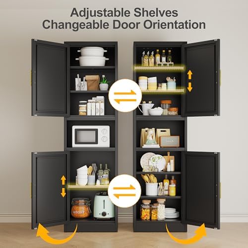 Ckzbx Tall Narrow Storage Cabinet 66.93" H Tall Bathroom Cabinet Metal Pantry Cabinets, 4 Adjustable Shelves for Kitchen, Home Office, Living Room, Dinning Room (16 inches Wide Black) - Image 6