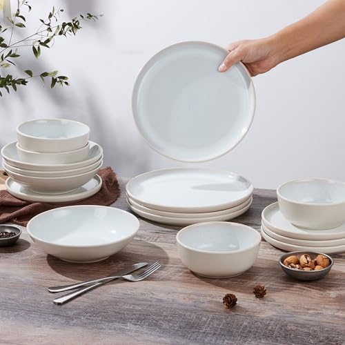 LIANYU 16 Piece Dinnerware Sets with Pasta Bowls for 4, Dusk White - Image 6
