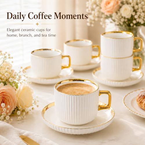 Ceramic Coffee Cup and Saucer Set, Set of 4 - Image 6