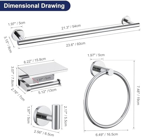 Lairuier Bathroom Hardware Set Polished Chrome Towel Holder Set Wall Mount - Image 7