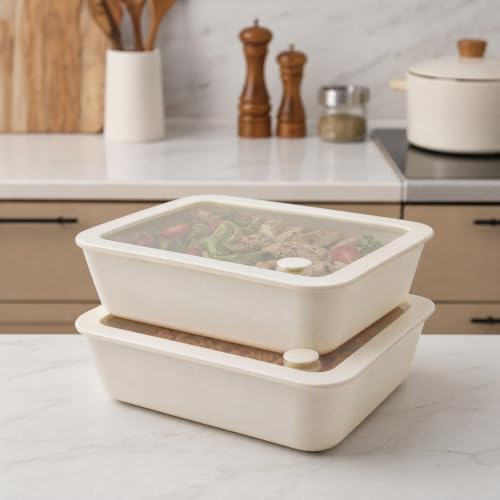 Urban Green Ceramic Coated Glass Food Storage Container with Airtight Glass Lid, Large Rectangle Meal Prep Container, 48oz, Microwave and Oven Safe Non-Toxic Lunch Box, Cream color - Image 7