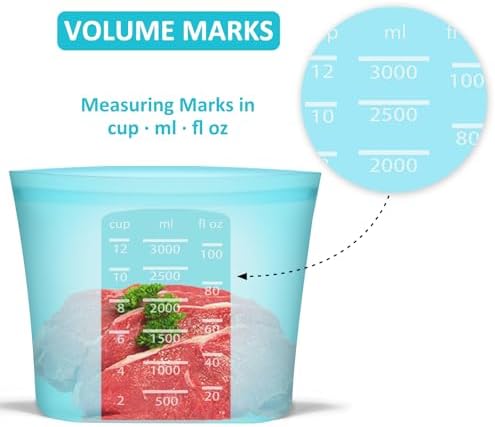 Reusable Food Storage Bags Extra Large, 0.8 Gallon/101 fl.oz/3000 ml, 4 Pack 100% Silicone Food Storage Bags Stand-Up Wide-Mouth Zip-Lock for Large Items, Freezer Microwave Oven Dishwasher Safe, Blue - Image 7