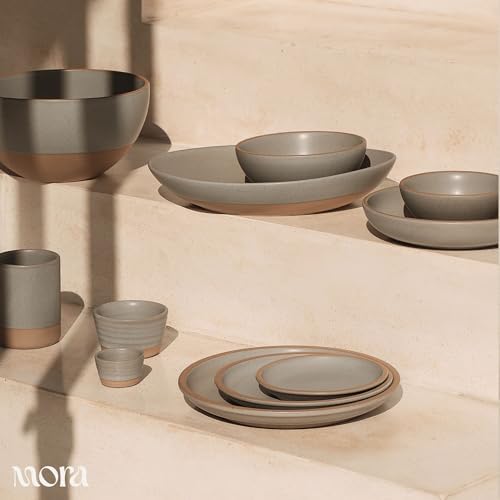 MORA Mega and Giant Serving Dishes Set of 2, 16 inch and 14 inch Ceramic Pottery Oval Platters - Microwave, Oven and Dishwasher Safe - Peppercorn & Toasted Terracotta - Image 7