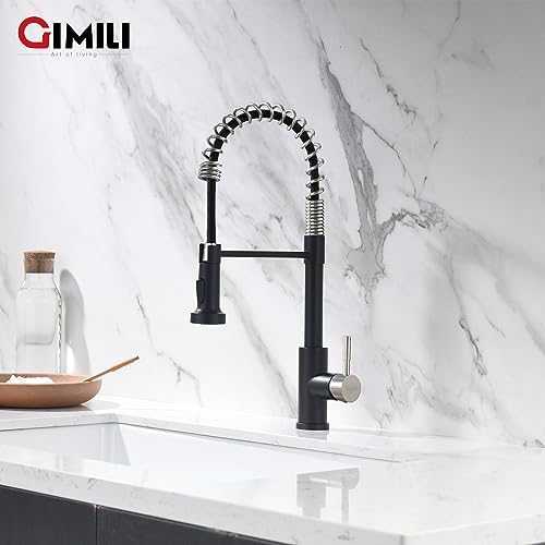 GIMILI Kitchen Faucet with Pull Down Sprayer Black and Nickel - Image 6
