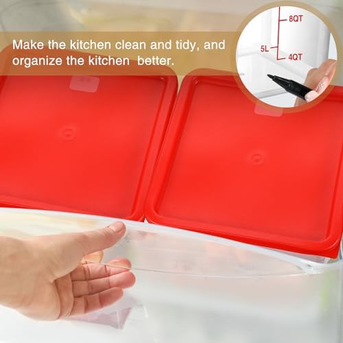 Suclain 2 Pcs Square Food Storage Container Polycarbonate Clear Food Container with Lid Commercial Rice Storage with Graduations for Commercial Kitchen(22 Qt,Red) - Image 6