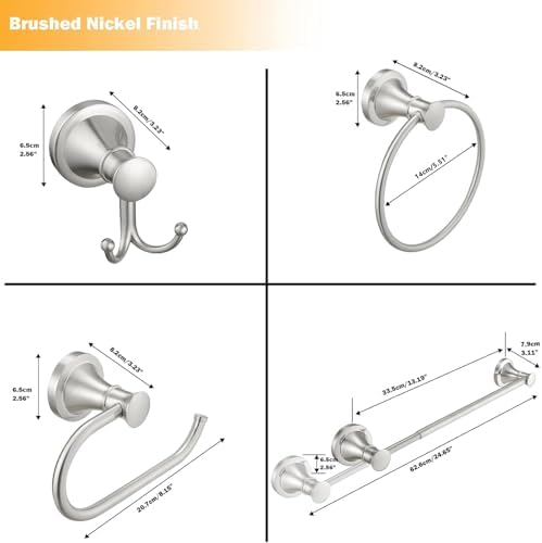 Hoimpro Brushed Nickel 4-Piece Bathroom Bath Set, Wall Mount Bathroom Hardware Fixture (Adjustable Towel Bar Rack, Towel Ring Holder, Paper Towel Holder, Double Towel Hook), Bathroom Accessories - Image 7