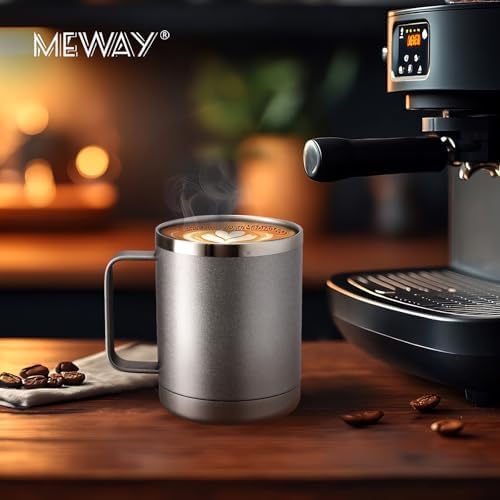 MEWAY 12oz Coffee Mug With Handle 2 Pack Bulk,Stainless Steel Insulated Travel Tumblers With Sliding Lid,Double Wall Vacuum Camping Cup for Hot & Cold Drinks Tea (Cold Grey,Set of 2) - Image 6