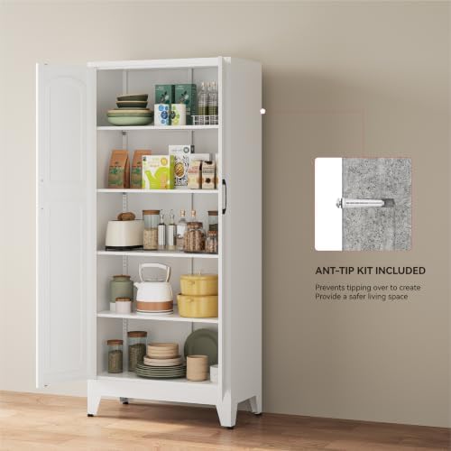 YAUWOH 71''Metal Cabinet with 4 Adjustable Shelves,5-Tier Pantry Storage Cabinet,Kitchen Pantry Cabinet White - Image 7
