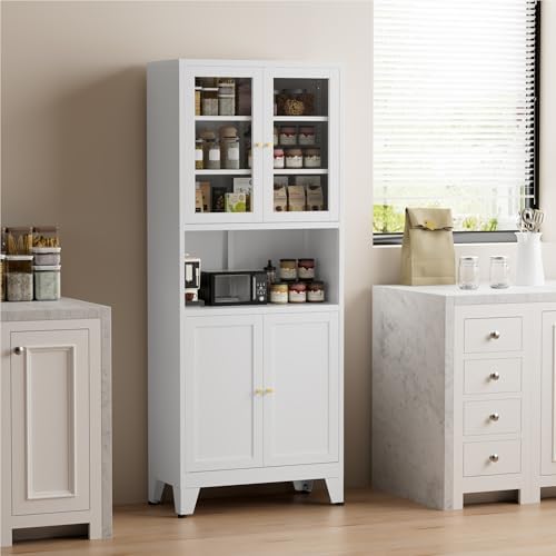 COFaR 69" Pantry Cabinet, Metal Storage Cabinet with 2 Glass Doors, White - Image 6