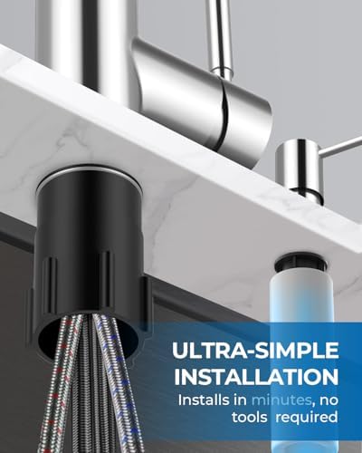WEWE Kitchen Faucet with Soap Dispenser, Pull-Down Sprayer, Polished Chrome - Image 7