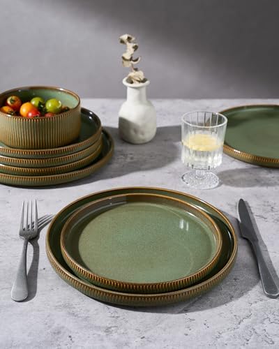 famiware Star 10/8 inches Dinner Plates Set for 6, Capulet Olive - Image 7