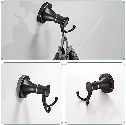 Hoimpro Oil Rubbed Bronze Bathroom Accessory Set, 4-Piece Wall Mount Hardware with Adjustable Towel Bar Rack, Towel Ring, Paper Towel Holder, Double Towel Hooks - Image 6