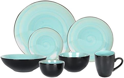 HomeVss, Stoneware Sonoma Dinnerware Set, Black + Speckled Spin Wash (56pc Set, Mix Grey, Orange, Purple, Turquoise) - Image 7